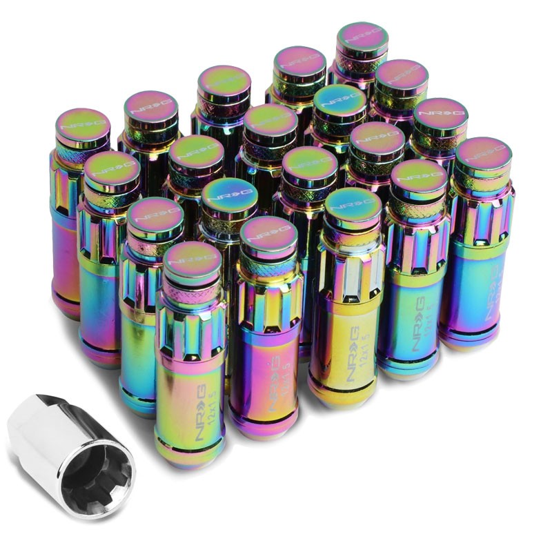NRG Neo Chrome Closed End Spline M12x1.5 Steel Wheel/Rim Lock Lug Nuts+Key-Car & Truck Wheels-BuildFastCar