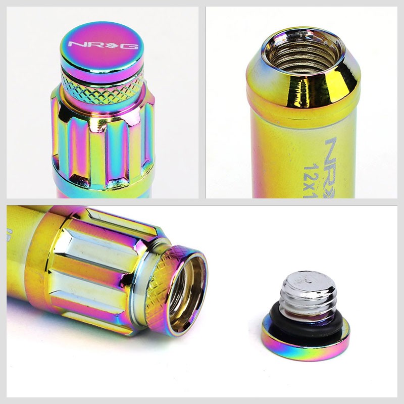 NRG Neo Chrome Closed End Spline M12x1.5 Steel Wheel/Rim Lock Lug Nuts+Key-Car & Truck Wheels-BuildFastCar