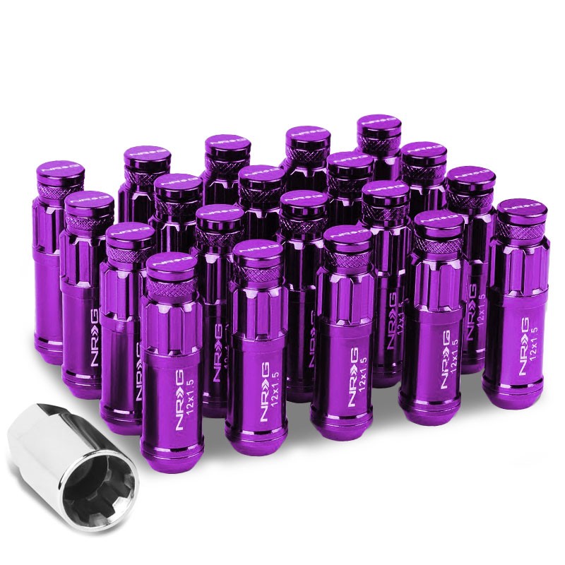 NRG Purple Closed End Spline M12x1.5 Steel Wheel/Rim Lock Lug Nuts+Adapter Key-Car &amp; Truck Wheels-BuildFastCar