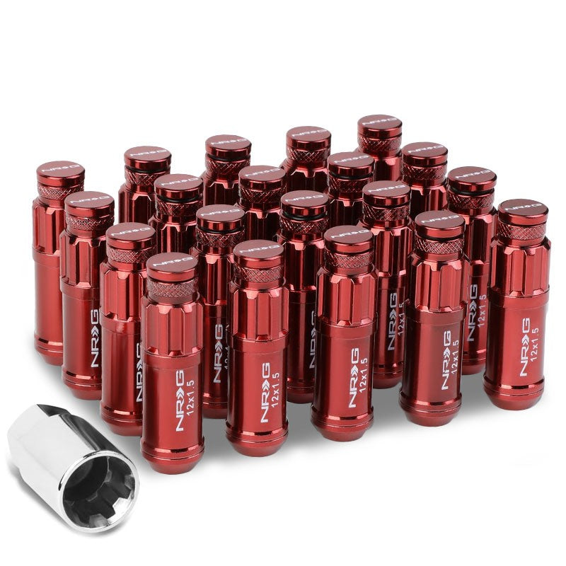 NRG Red Closed End Spline M12x1.5 Steel Wheel/Rim Lock Lug Nuts+Adapter Key-Car & Truck Wheels-BuildFastCar