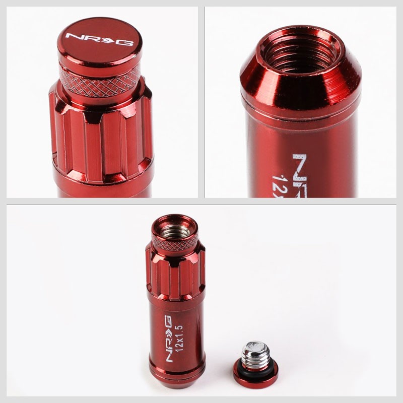 NRG Red Closed End Spline M12x1.5 Steel Wheel/Rim Lock Lug Nuts+Adapter Key-Car & Truck Wheels-BuildFastCar