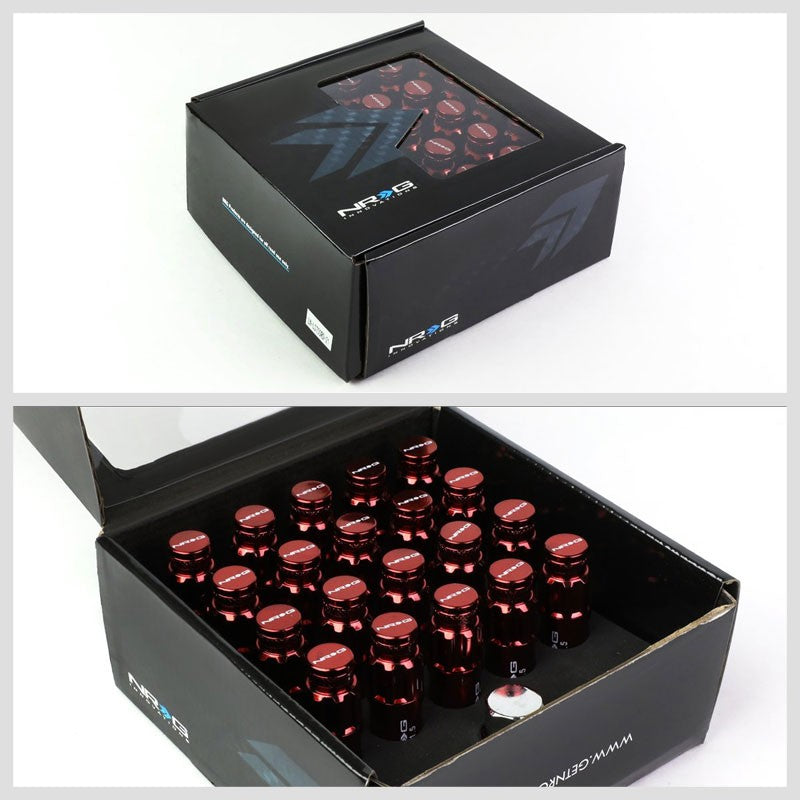 NRG Red Closed End Spline M12x1.5 Steel Wheel/Rim Lock Lug Nuts+Adapter Key-Car & Truck Wheels-BuildFastCar