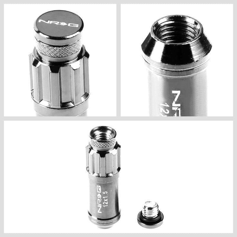 NRG Silver Closed End Spline M12x1.5 Steel Wheel/Rim Lock Lug Nuts+Adapter Key-Car & Truck Wheels-BuildFastCar