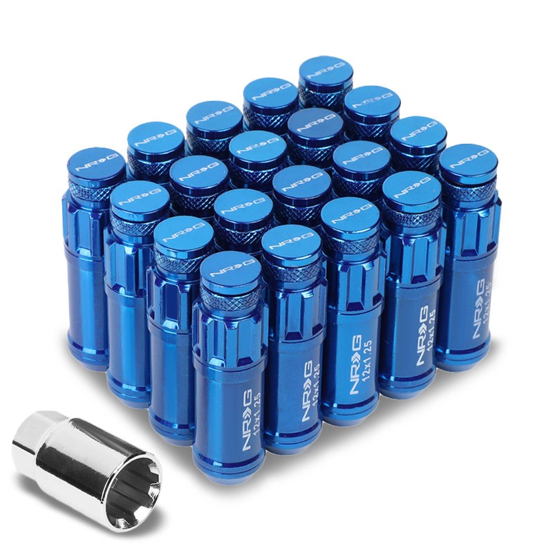 NRG Blue Closed End Spline M12x1.25 Steel Wheel/Rim Lock Lug Nuts+Adapter Key-Car &amp; Truck Wheels-BuildFastCar