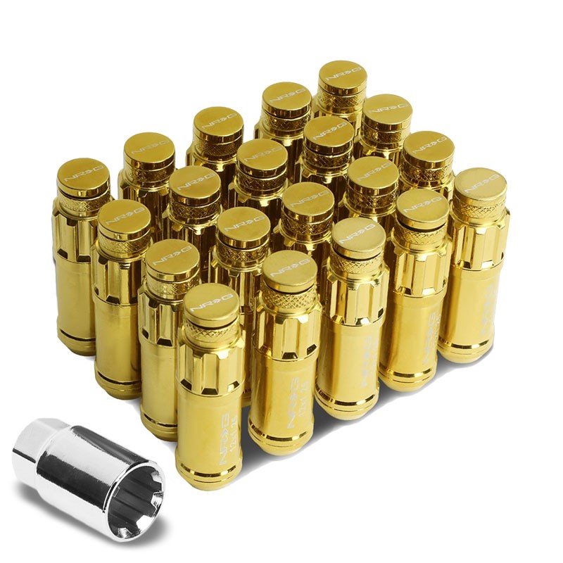 NRG Chrome Gold Closed End Spline M12x1.25 Steel Wheel/Rim Lock Lug Nuts+Key-Car & Truck Wheels-BuildFastCar