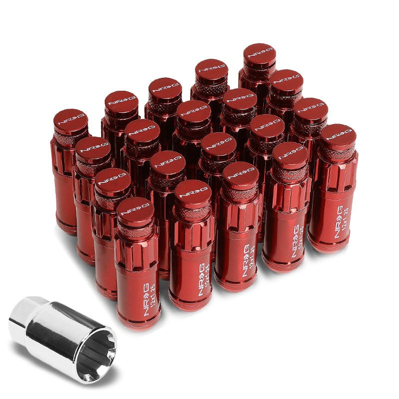 NRG Red Closed End Spline M12x1.25 Steel Wheel/Rim Lock Lug Nuts+Adapter Key-Car &amp; Truck Wheels-BuildFastCar