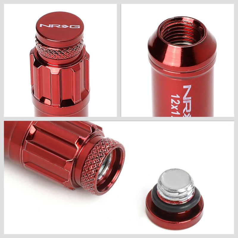 NRG Red Closed End Spline M12x1.25 Steel Wheel/Rim Lock Lug Nuts+Adapter Key-Car & Truck Wheels-BuildFastCar