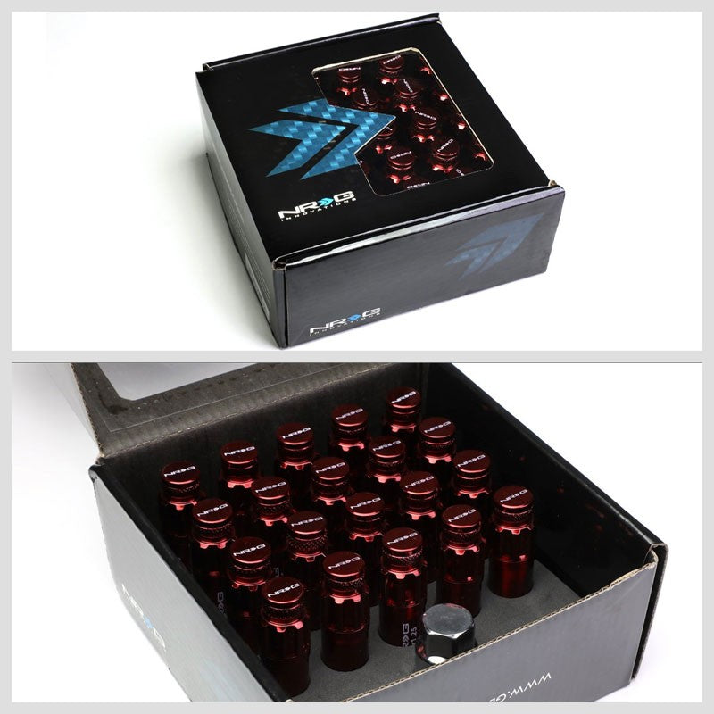 NRG Red Closed End Spline M12x1.25 Steel Wheel/Rim Lock Lug Nuts+Adapter Key-Car & Truck Wheels-BuildFastCar
