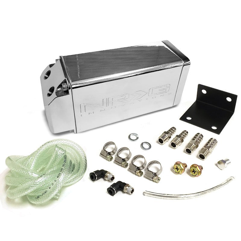 750ML NRG Chrome Aluminum Engine Valve Oil Catch Tank Reservoir Can+Hose+Mount-Performance-BuildFastCar
