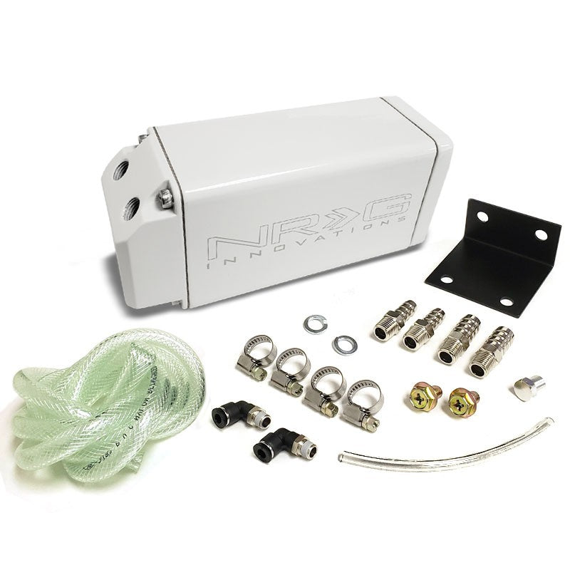 750ML NRG White Aluminum Engine Valve Oil Catch Tank Reservoir Can+Hose+Mount-Performance-BuildFastCar