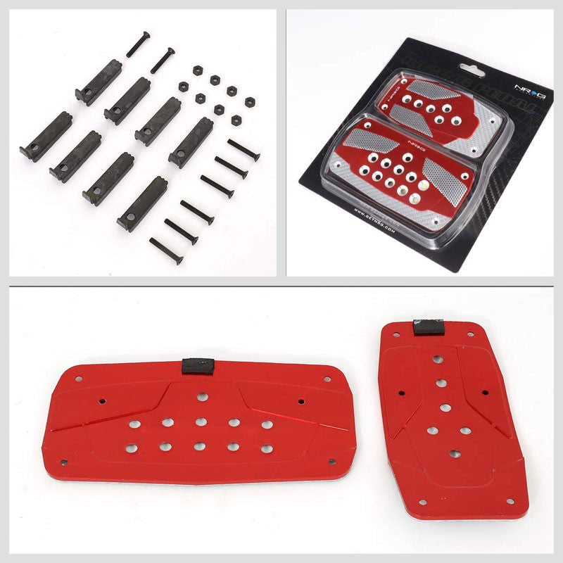 NRG NRG-PDL-450RD Brake/Gas Automatic AT Red/Silver Foot Pedal Plates Cover Set-Pedals & Pads-BuildFastCar