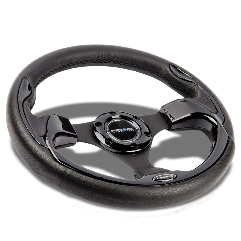 Black Leather/Spoke/Thumbrest 320mm RST-001BK NRG Steering Wheel+Horn Button-Interior-BuildFastCar