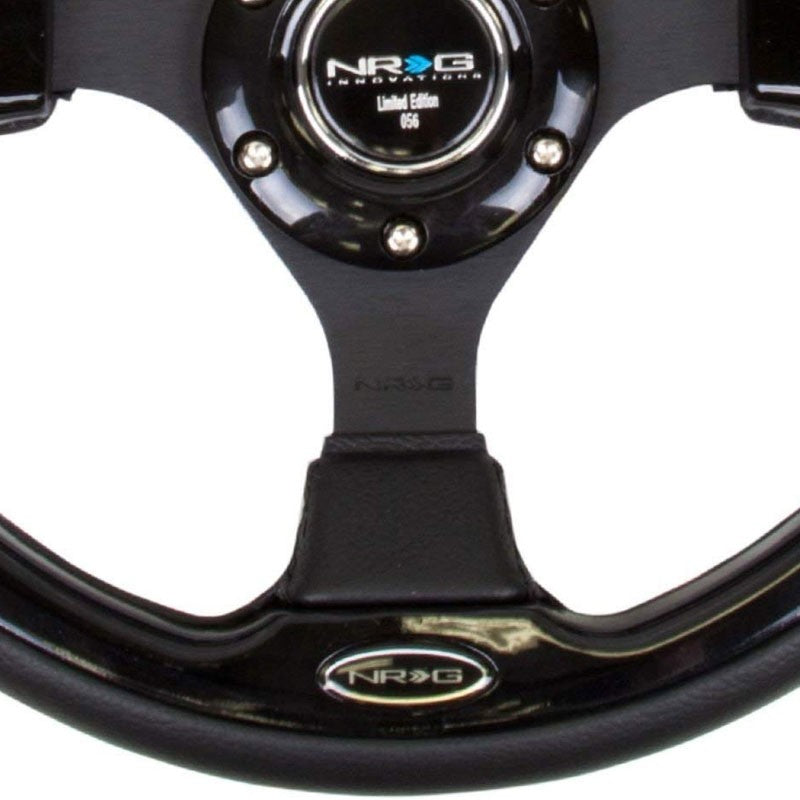 Black Leather/Spoke/Thumbrest 320mm RST-001BK NRG Steering Wheel+Horn Button-Interior-BuildFastCar