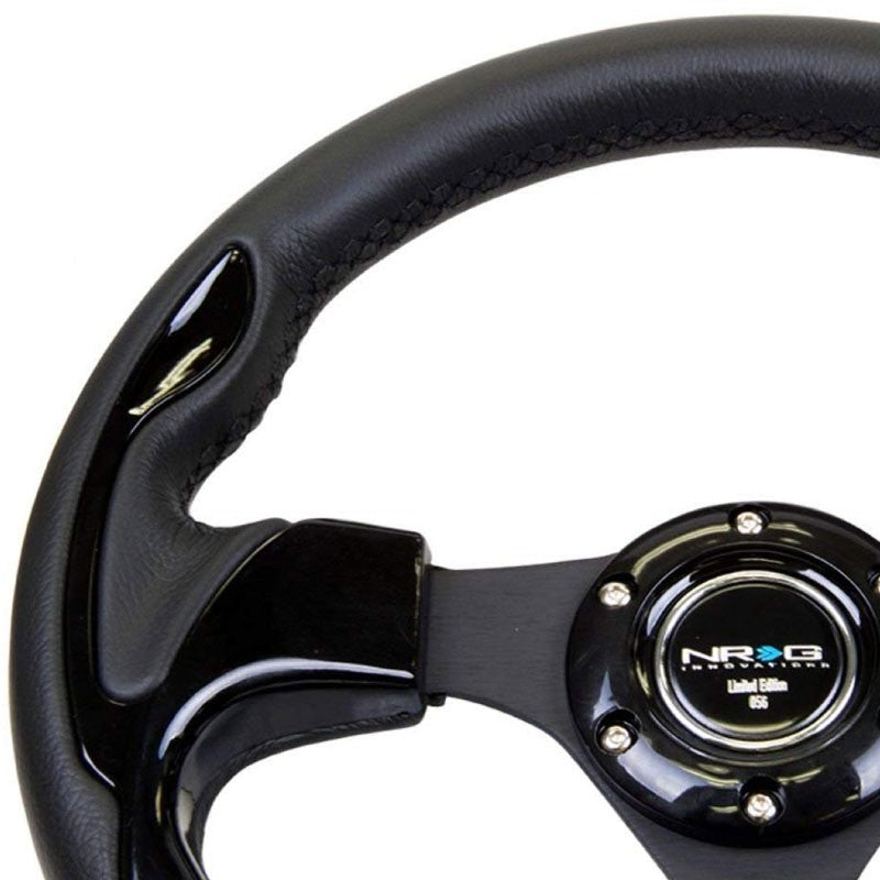 Black Leather/Spoke/Thumbrest 320mm RST-001BK NRG Steering Wheel+Horn Button-Interior-BuildFastCar