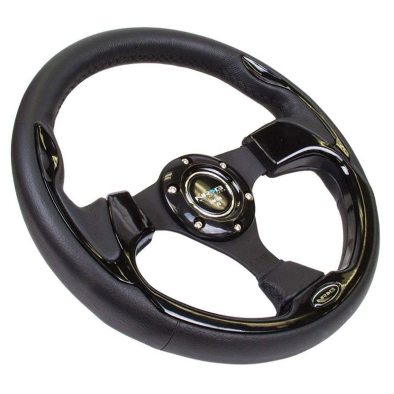 Black Leather/Spoke/Thumbrest 320mm RST-001BK NRG Steering Wheel+Horn Button-Interior-BuildFastCar