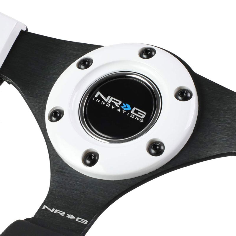 Black Leather/White Thumbrest 320mm RST-001WT NRG Steering Wheel+Horn Button-Steering Wheels & Accessories-BuildFastCar-BFC-NRG-RST-001WT