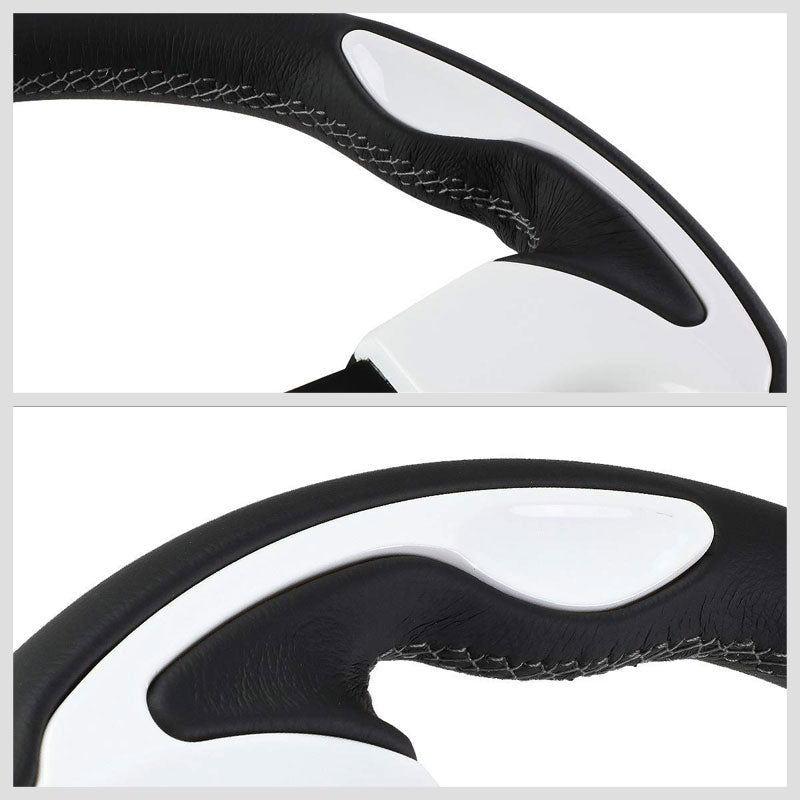 Black Leather/White Thumbrest 320mm RST-001WT NRG Steering Wheel+Horn Button-Steering Wheels & Accessories-BuildFastCar-BFC-NRG-RST-001WT