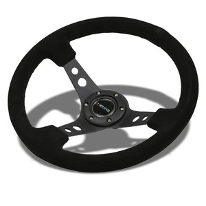 Black Suede/Round Holes 350mm 3" Deep RST-006-S NRG Steering Wheel+Horn Button-Interior-BuildFastCar