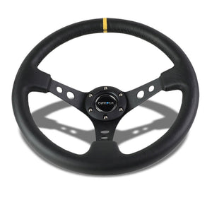 Black Round Holes Spoke/YW Stripe 350mm 3" Deep RST-006BK-Y NRG Steering Wheel-Interior-BuildFastCar