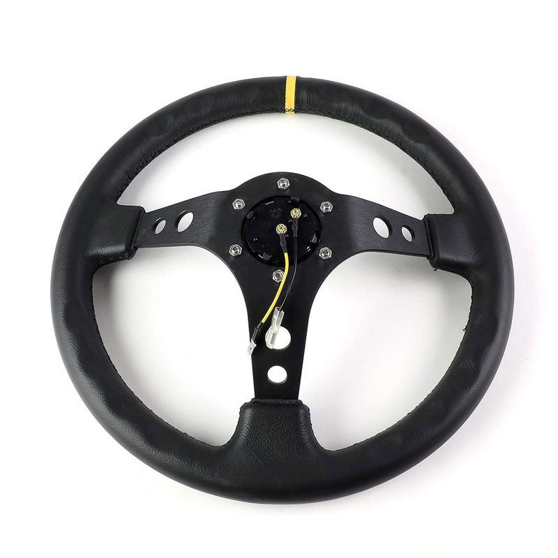 Black Round Holes Spoke/YW Stripe 350mm 3" Deep RST-006BK-Y NRG Steering Wheel-Interior-BuildFastCar