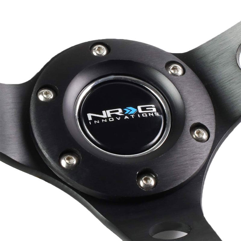 Black Leather/Round Holes Spoke 350mm 3" Deep RST-006BK NRG Steering Wheel+Horn-Interior-BuildFastCar