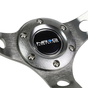 NRG Black Leather/Gunmetal Spokes/Stripe Deep Dish 6-Bolt 350mm Steering Wheel-Interior-BuildFastCar