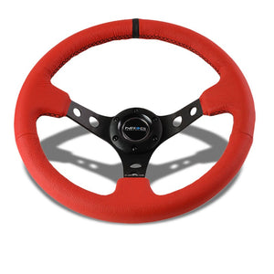 Red Leather/Black Round Holes 350mm 3" Deep RST-006RR-BS-B NRG Steering Wheel-Interior-BuildFastCar