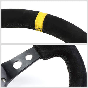 Black Round Holes/Yellow Stripe 350mm 3" Deep RST-006S-Y NRG Steering Wheel+Horn-Interior-BuildFastCar