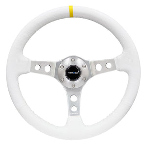 White Leather/Silver Round Hole 350mm 3" Deep RST-006WT-Y NRG Steering Wheel-Interior-BuildFastCar