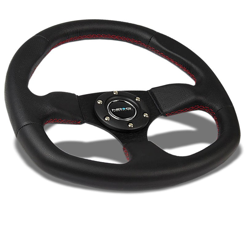 Black/Red Stitch D-Shape Flat Bottom 320mm/330mm RST-009R-RS NRG Steering Wheel-Interior-BuildFastCar