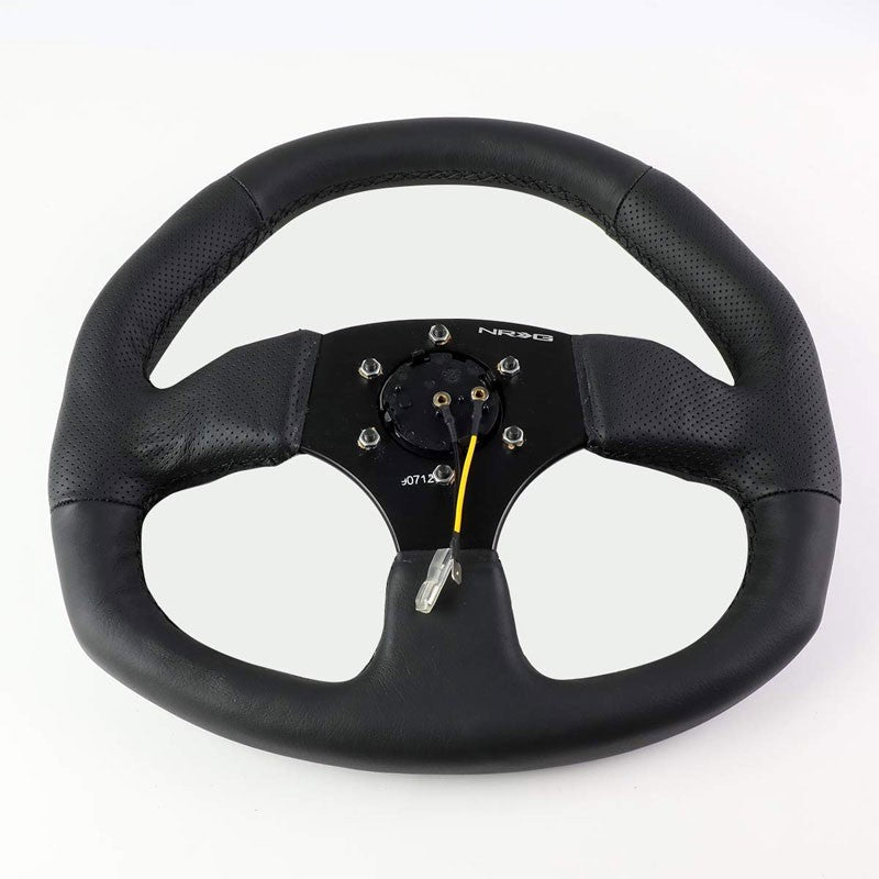 Black Leather/Spoke D-Shape Flat Bottom 320mm/330mm RST-009R NRG Steering Wheel-Interior-BuildFastCar