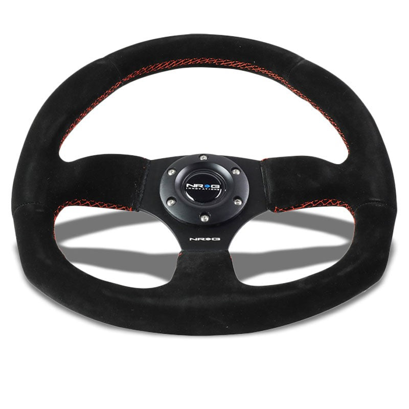 Suede/Red Stitch D-Shape Flat Bottom 320mm/330mm RST-009S-RS NRG Steering Wheel-Interior-BuildFastCar