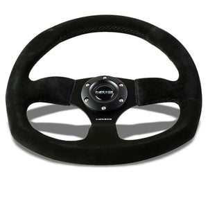 Black Suede/Spoke D-Shape Flat Bottom 320mm/330mm RST-009S NRG Steering Wheel-Interior-BuildFastCar