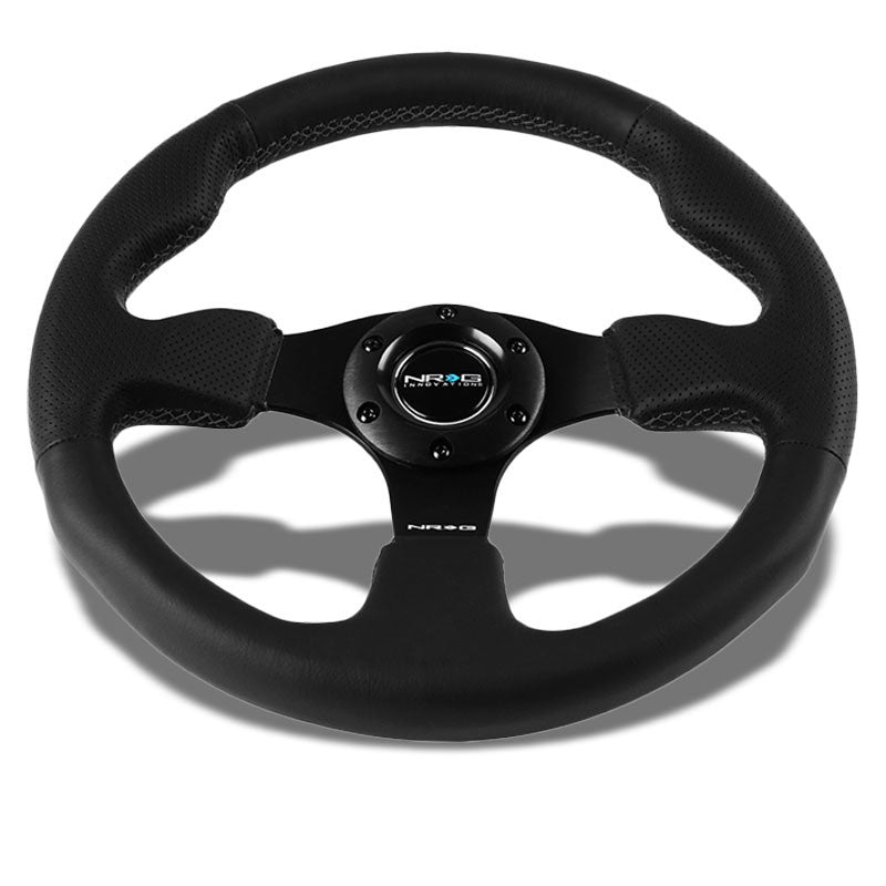 Black Thumb Grip Leather/Spoke 320mm RST-012R NRG Steering Wheel+Horn Button-Interior-BuildFastCar