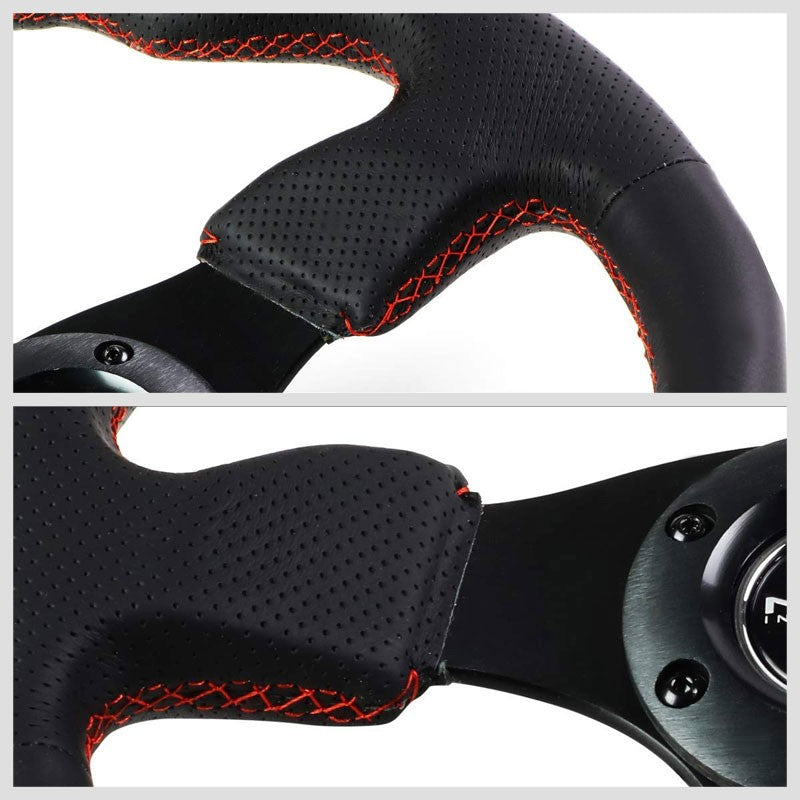 Black Thumb Grip Leather/Spoke 320mm RST-012R NRG Steering Wheel+Horn Button-Interior-BuildFastCar