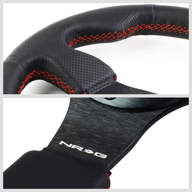 Black Thumb Grip Leather/Spoke 320mm RST-012R NRG Steering Wheel+Horn Button-Interior-BuildFastCar