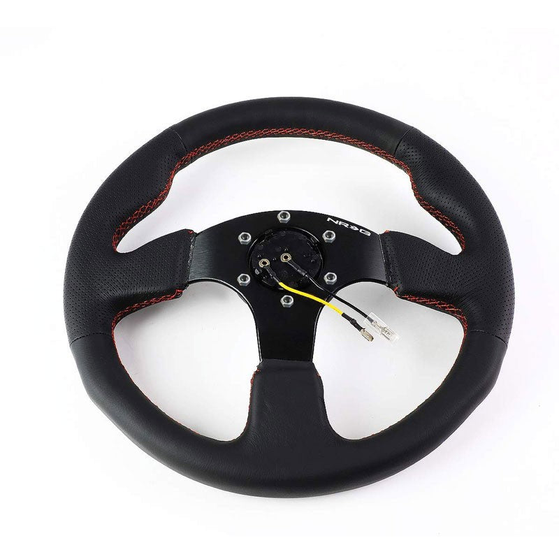 Black Thumb Grip Leather/Spoke 320mm RST-012R NRG Steering Wheel+Horn Button-Interior-BuildFastCar