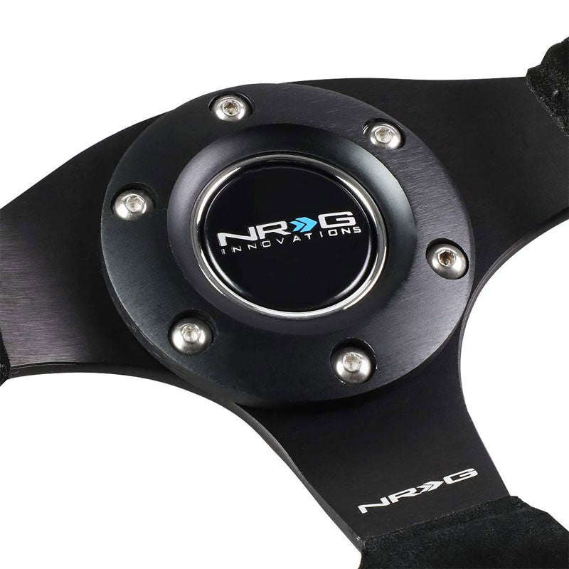 Black Grip Suede/Red Stitch 320mm RST-012S-RS NRG Steering Wheel+Horn Button-Interior-BuildFastCar