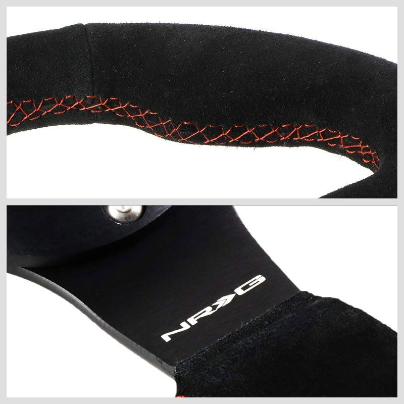 Black Grip Suede/Red Stitch 320mm RST-012S-RS NRG Steering Wheel+Horn Button-Interior-BuildFastCar
