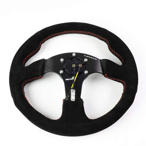 Black Grip Suede/Red Stitch 320mm RST-012S-RS NRG Steering Wheel+Horn Button-Interior-BuildFastCar