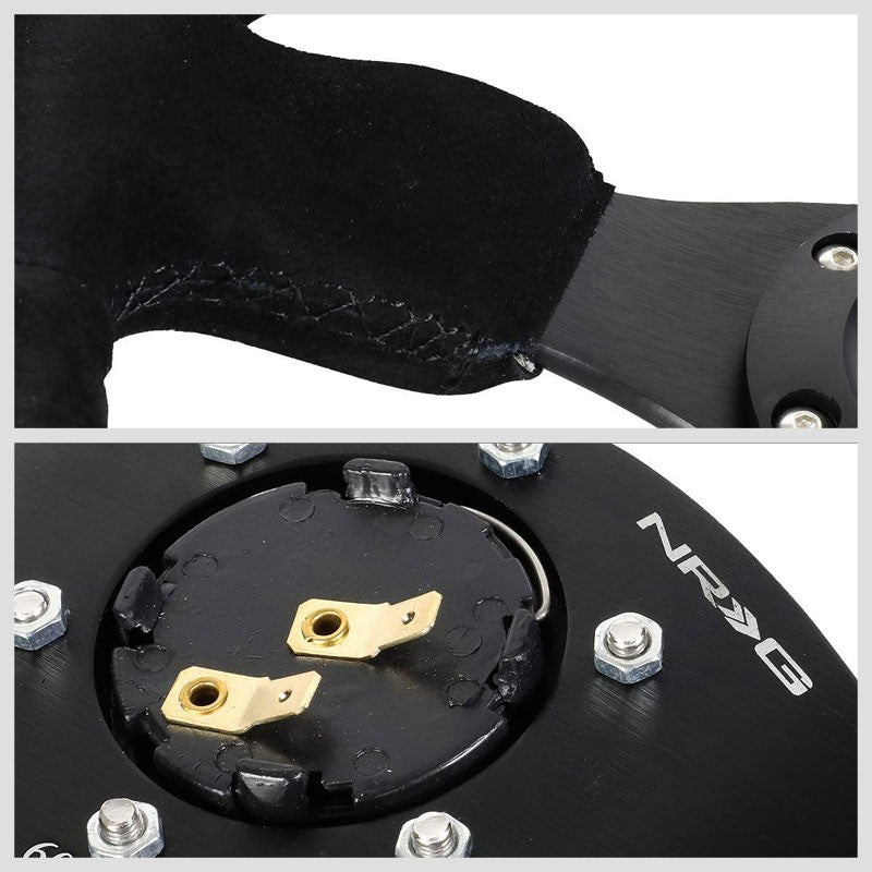 Black Thumb Grip Suede/Black Spoke 320mm RST-012S NRG Steering Wheel+Horn Button-Interior-BuildFastCar
