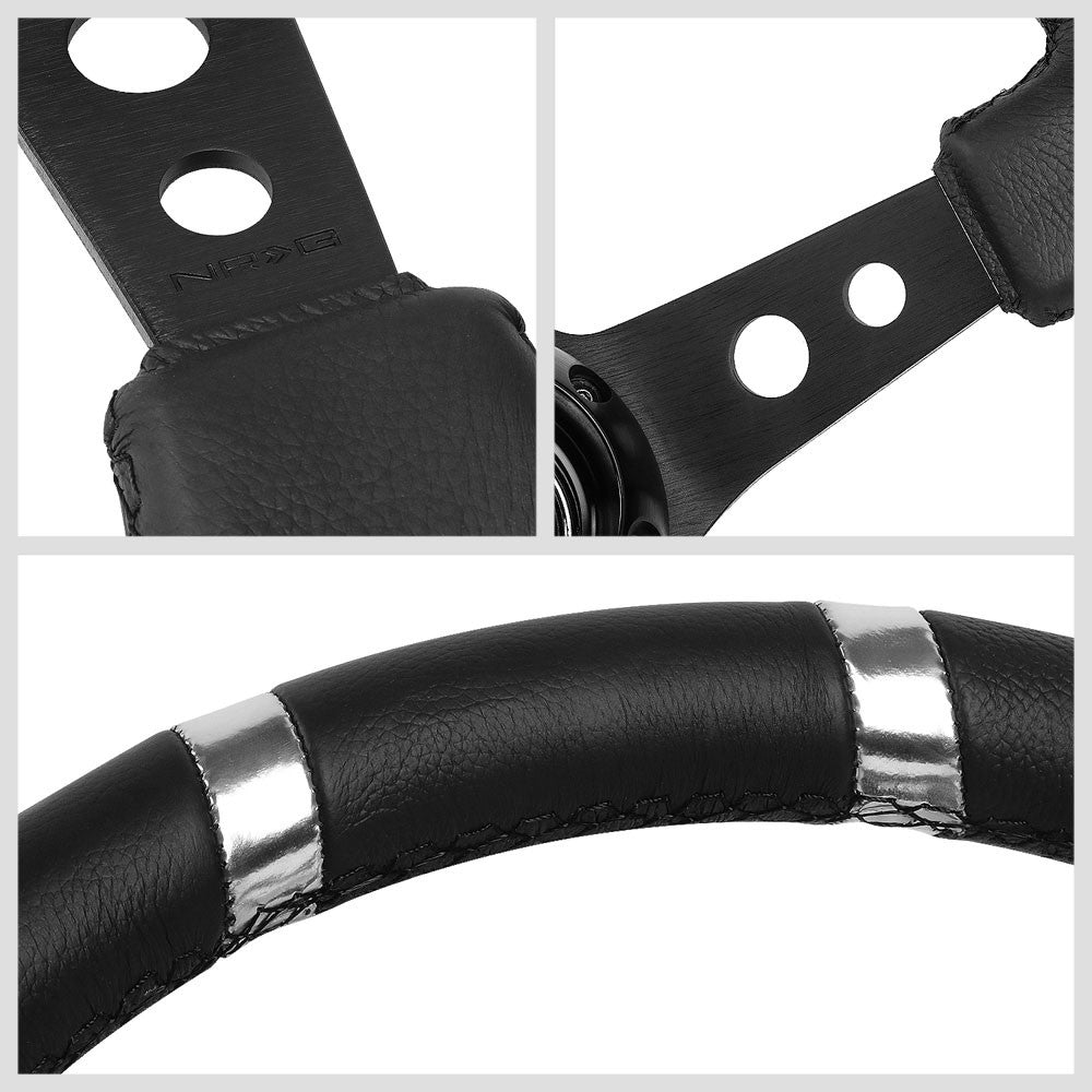 NRG RST-016R-SL 350mm 3" Deep Dish 3 Spoke Black PVC Leather Steering Wheel
