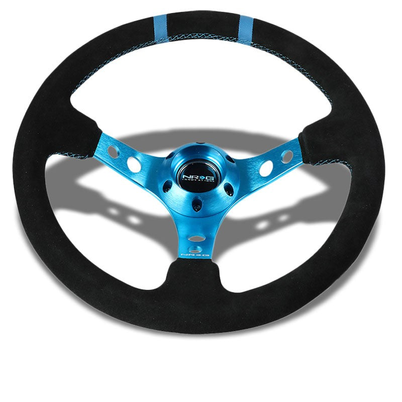 Blue Round Holes/Stitch/Stripe 350mm 3" Deep RST-016S-NB NRG Steering Wheel+Horn-Interior-BuildFastCar