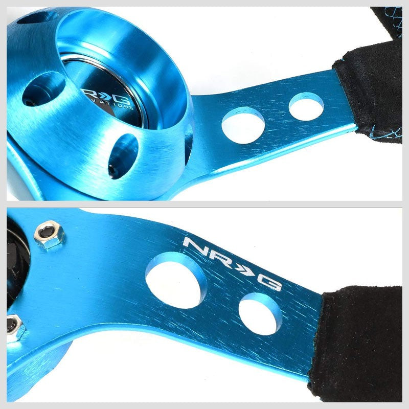 Blue Round Holes/Stitch/Stripe 350mm 3" Deep RST-016S-NB NRG Steering Wheel+Horn-Interior-BuildFastCar