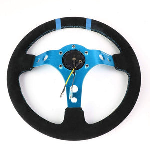 Blue Round Holes/Stitch/Stripe 350mm 3" Deep RST-016S-NB NRG Steering Wheel+Horn-Interior-BuildFastCar