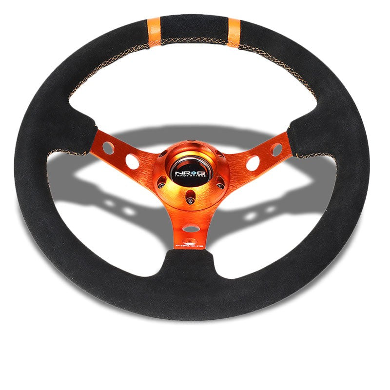 Orange Holes/Stitch/Stripes 350mm 3" Deep RST-016S-OR NRG Steering Wheel+Horn-Interior-BuildFastCar