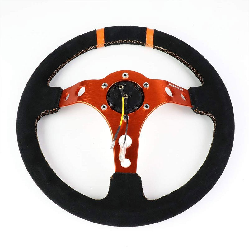 Orange Holes/Stitch/Stripes 350mm 3" Deep RST-016S-OR NRG Steering Wheel+Horn-Interior-BuildFastCar