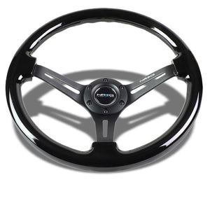 Black Wood/Black Slit Holes 350mm 3" Deep RST-018BK-BK NRG Steering Wheel+Horn-Interior-BuildFastCar