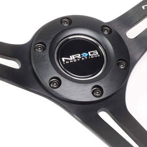 Black Wood/Black Slit Holes 350mm 3" Deep RST-018BK-BK NRG Steering Wheel+Horn-Interior-BuildFastCar