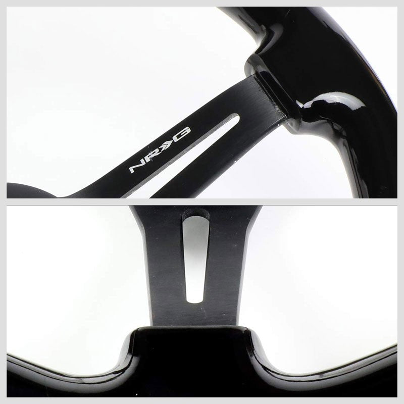 Black Wood/Black Slit Holes 350mm 3" Deep RST-018BK-BK NRG Steering Wheel+Horn-Interior-BuildFastCar